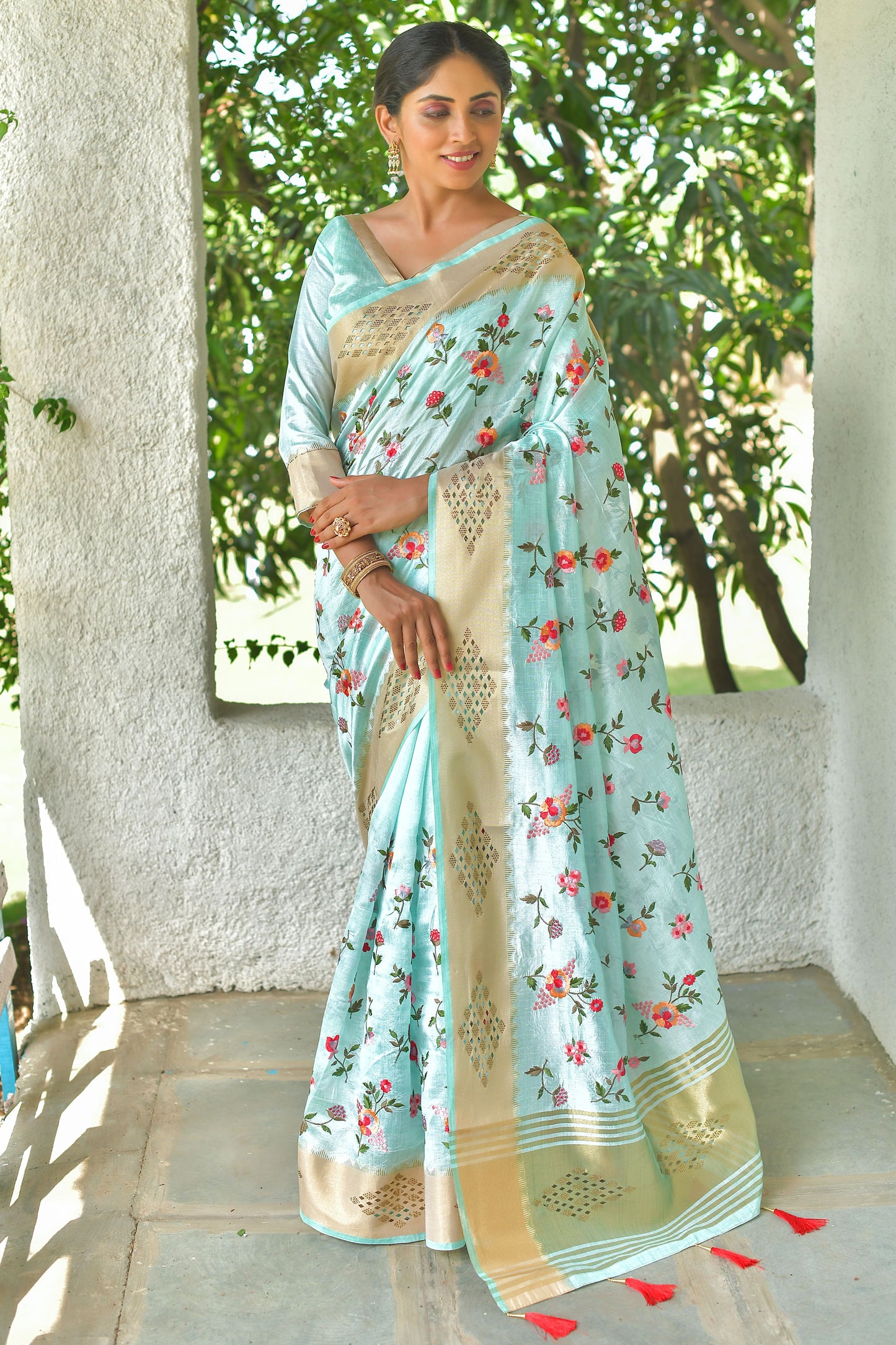 Sea Green Mysore Silk Saree With Swarovski Diamond