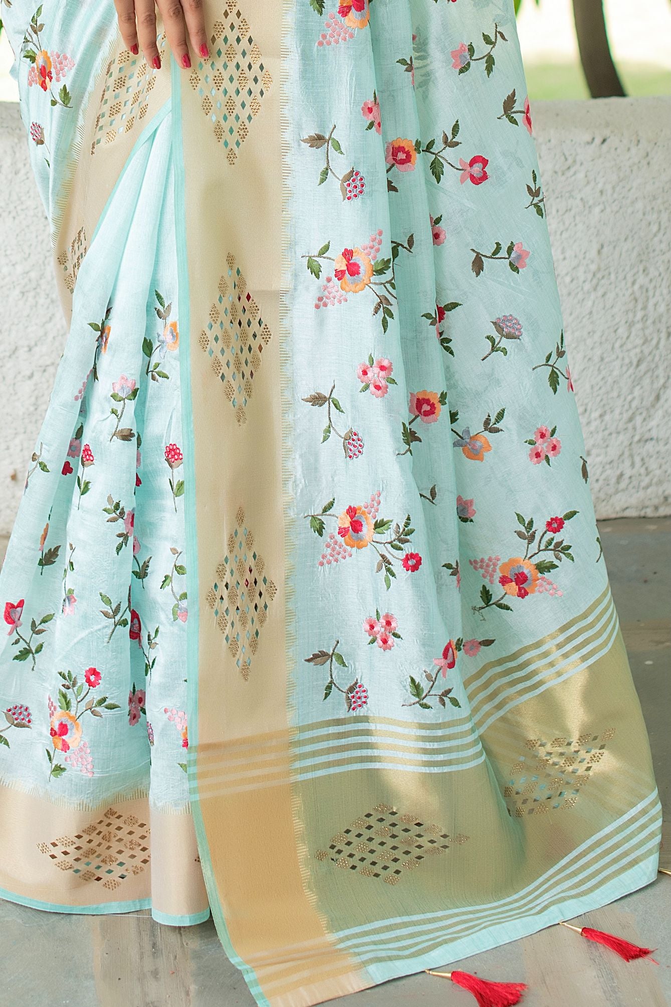 Sea Green Mysore Silk Saree With Swarovski Diamond