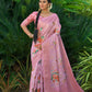 Beautiful Zari Woven With Rose Print Saree