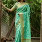 Teal Aasam Silk Embroidered Saree