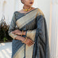 Grey Tassar Silk Saree With Jhalar