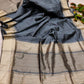 Grey Tassar Silk Saree With Jhalar