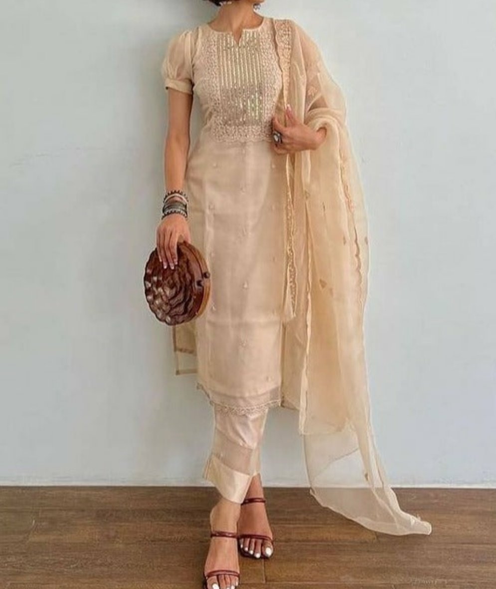 Beautiful Organza Silk Straight Kurta Set