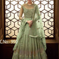 Japan Satin Semi Stitched Embroidery work Green dress