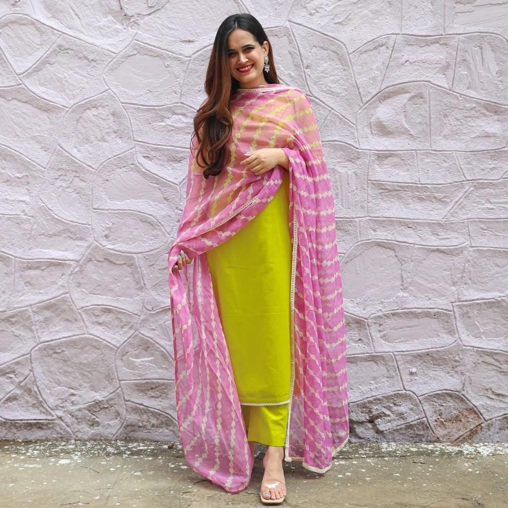 Lemon Yellow Straight Kurta And Pant With Dupatta 