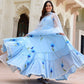 Blue Cotton Printed Maxi Gown With Dupatta