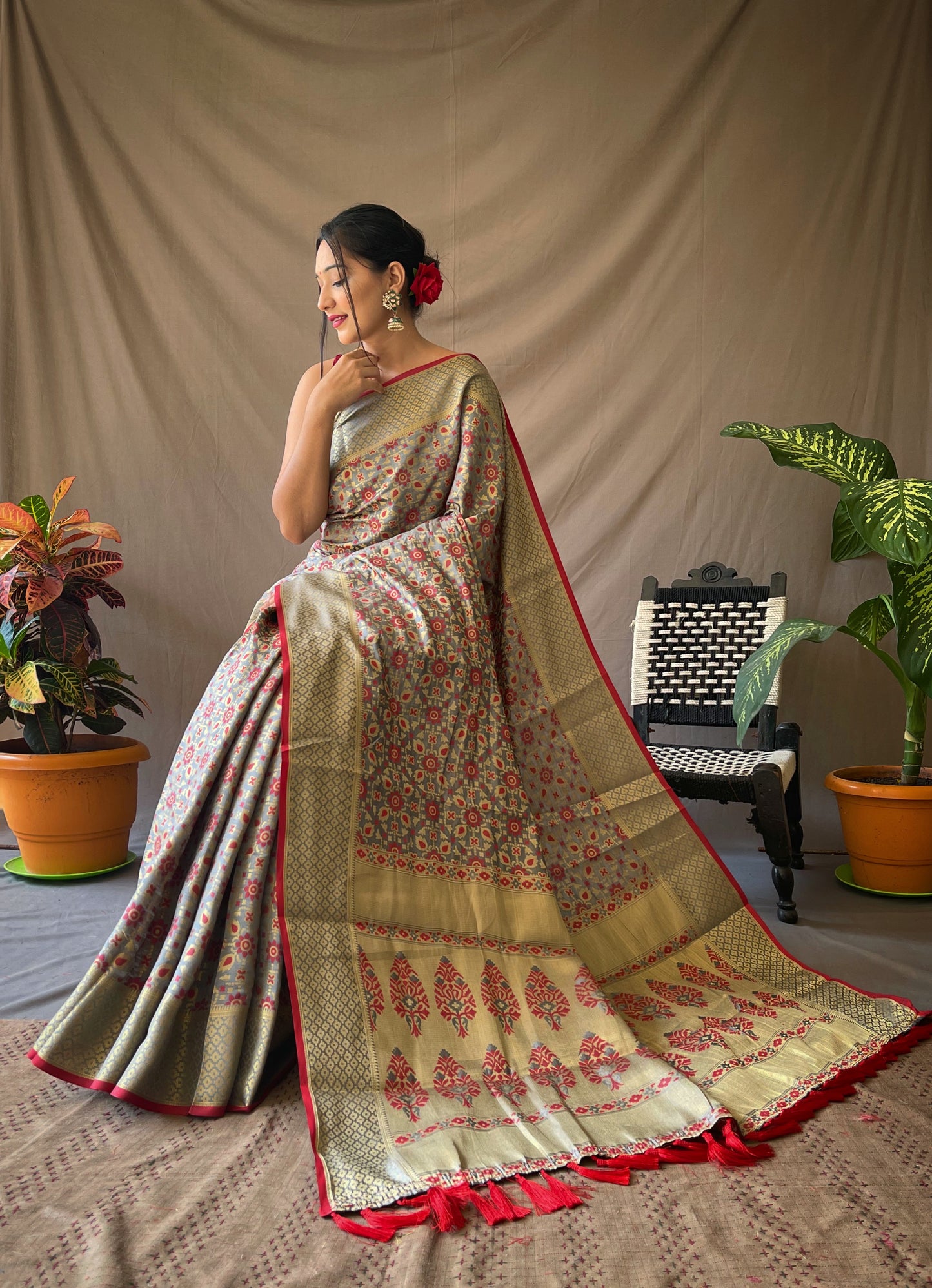 Gold Zari And Meenakari Patola Sarees