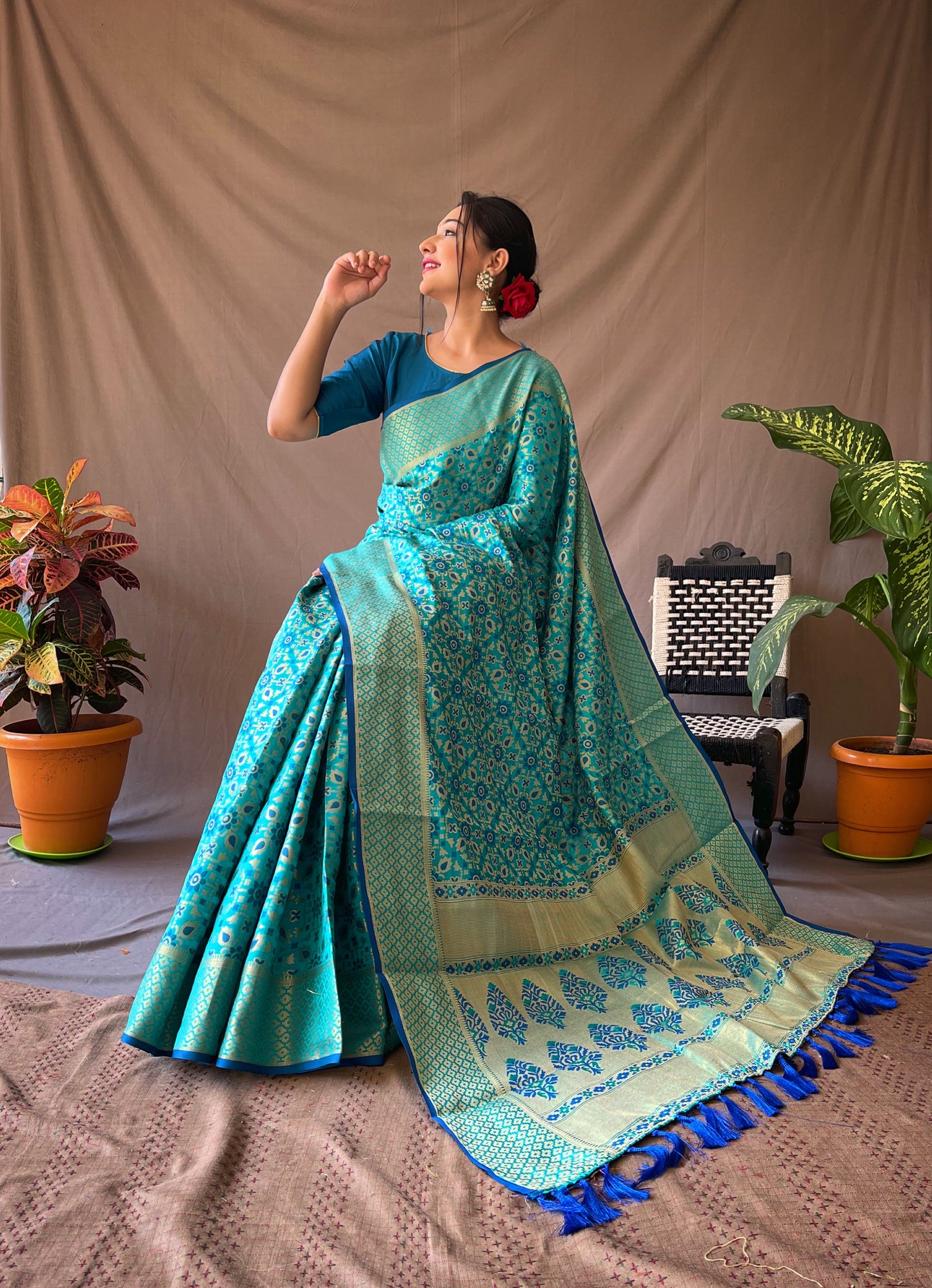 Gold Zari And Meenakari Patola Sarees