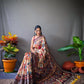 Peach Cotton Sarees With Kalamkari Digital Printed