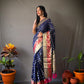 Blue Banarasi Silk Sarees With Gold Zari Weaving