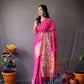 Pink Banarasi Silk Sarees With Gold Zari Weaving