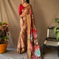 Brown Dola Silk Digital Printed Sarees