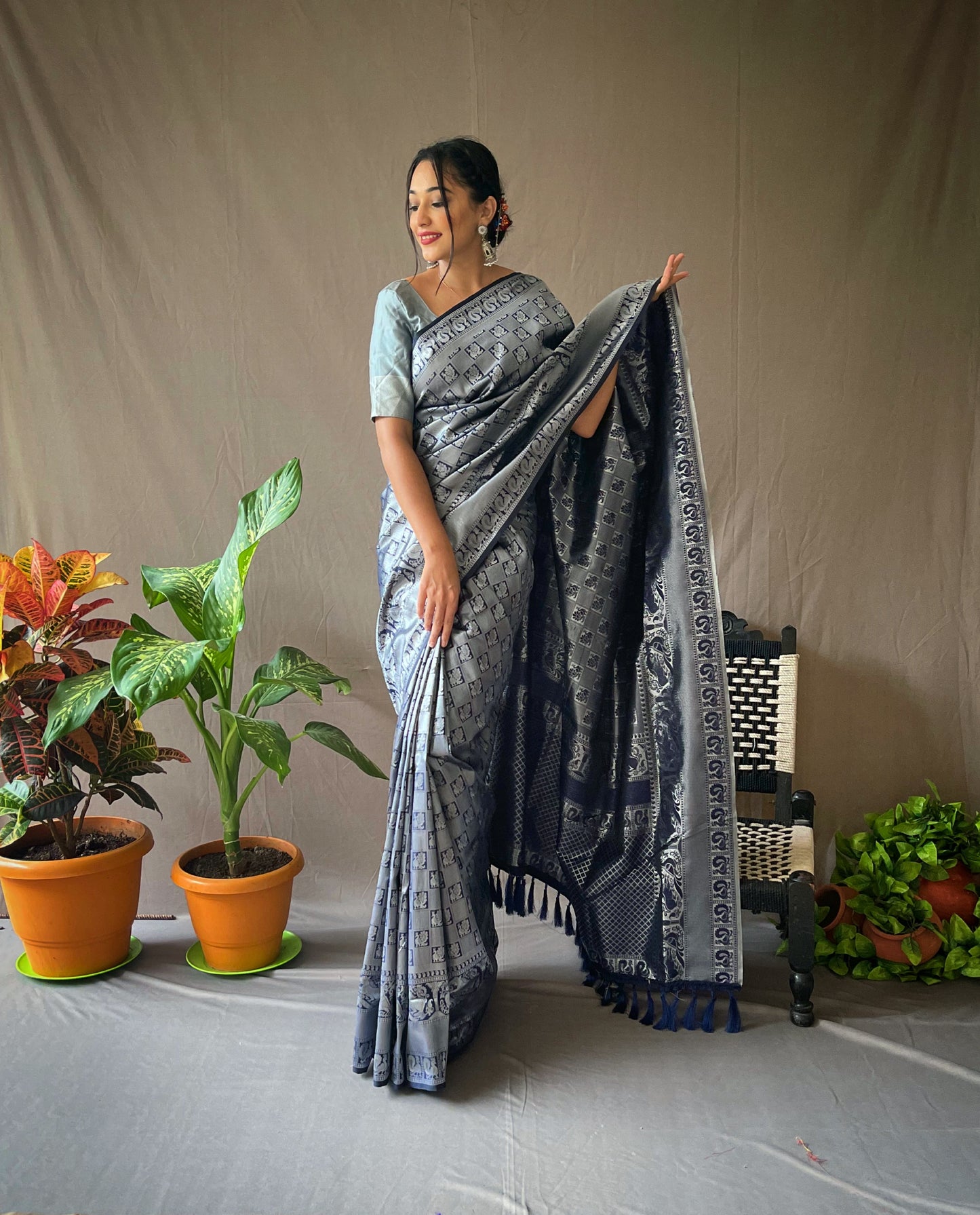 Blue Pure Kanjeevaram Silk Sarees.