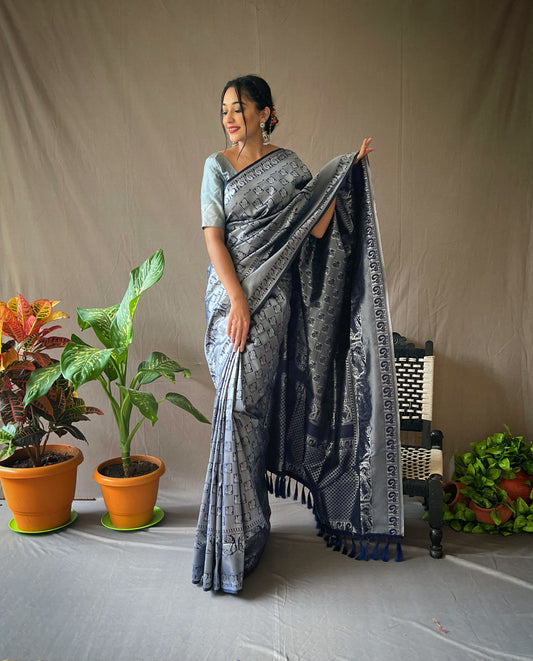 Blue Pure Kanjeevaram Silk Sarees.
