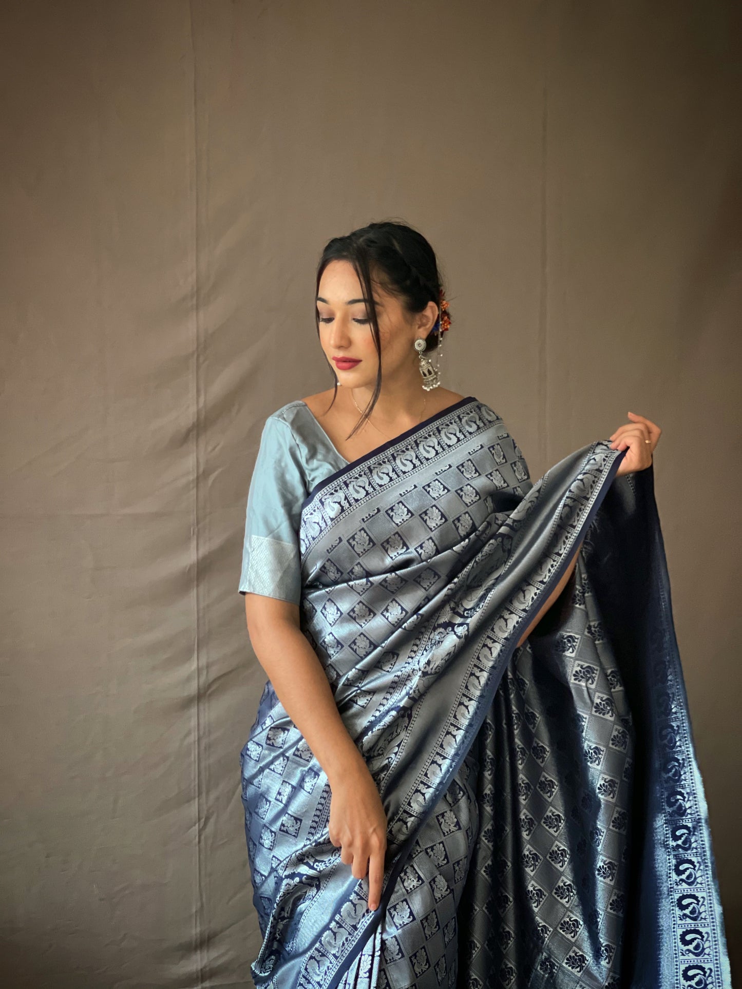 Blue Pure Kanjeevaram Silk Sarees.