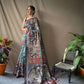 Blue Cotton Sarees With Kalamkari Digital Printed