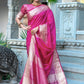 Pink Tassar Silk Saree With Jhalar
