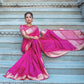 Pink Tassar Silk Saree With Jhalar