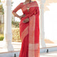 Red Tassar Silk Saree With Jhalar