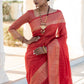 Red Tassar Silk Saree With Jhalar