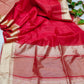 Red Tassar Silk Saree With Jhalar