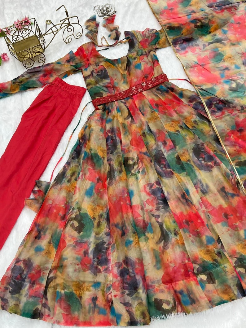 Organza Fabric Kurta Set With Embroidery Work