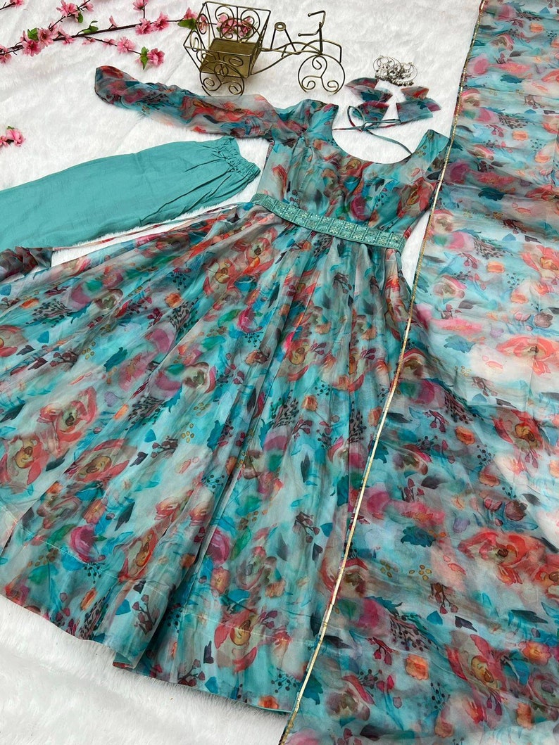 Organza Fabric Kurta Set With Embroidery Work