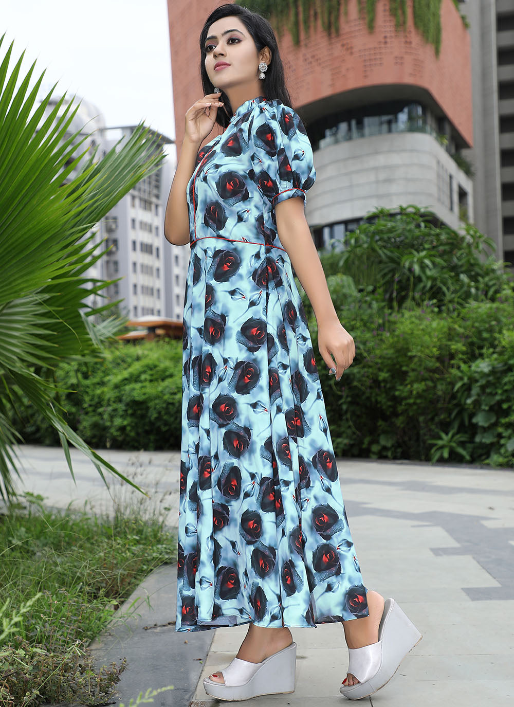 Multi color polyester maxi dress