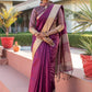 Wine Tassar Silk Saree With Jhalar
