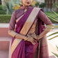 Wine Tassar Silk Saree With Jhalar