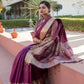 Wine Tassar Silk Saree With Jhalar