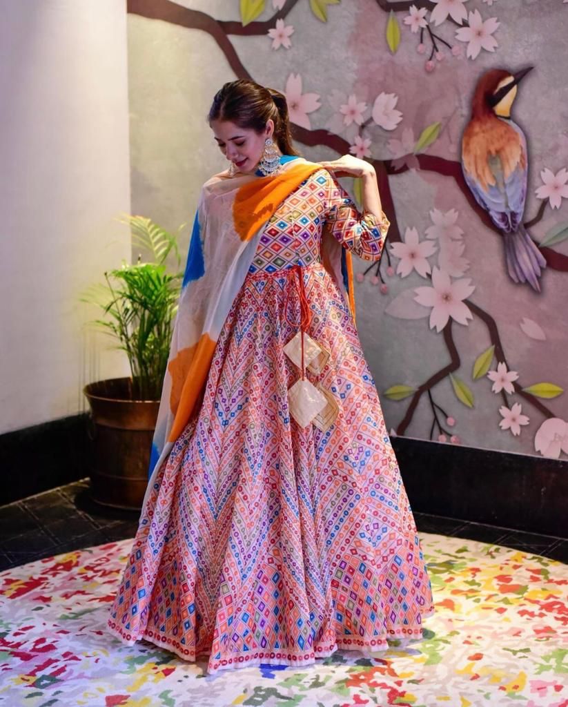 Colourful Gown WIth Georgette Dupatta