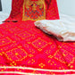 Red Mirror Work Kurta With Sharara Set