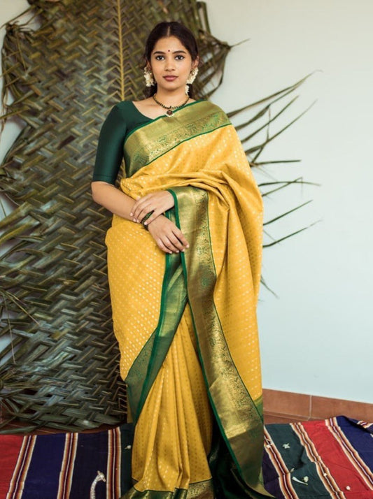 Yellow Pattu Saree With All Over Butties