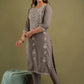 Brown Viscose Rayon Embroidered Kurta Set