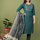 Pure Cotton Kurti With Heavy Thread work And Banarasi Dupatta
