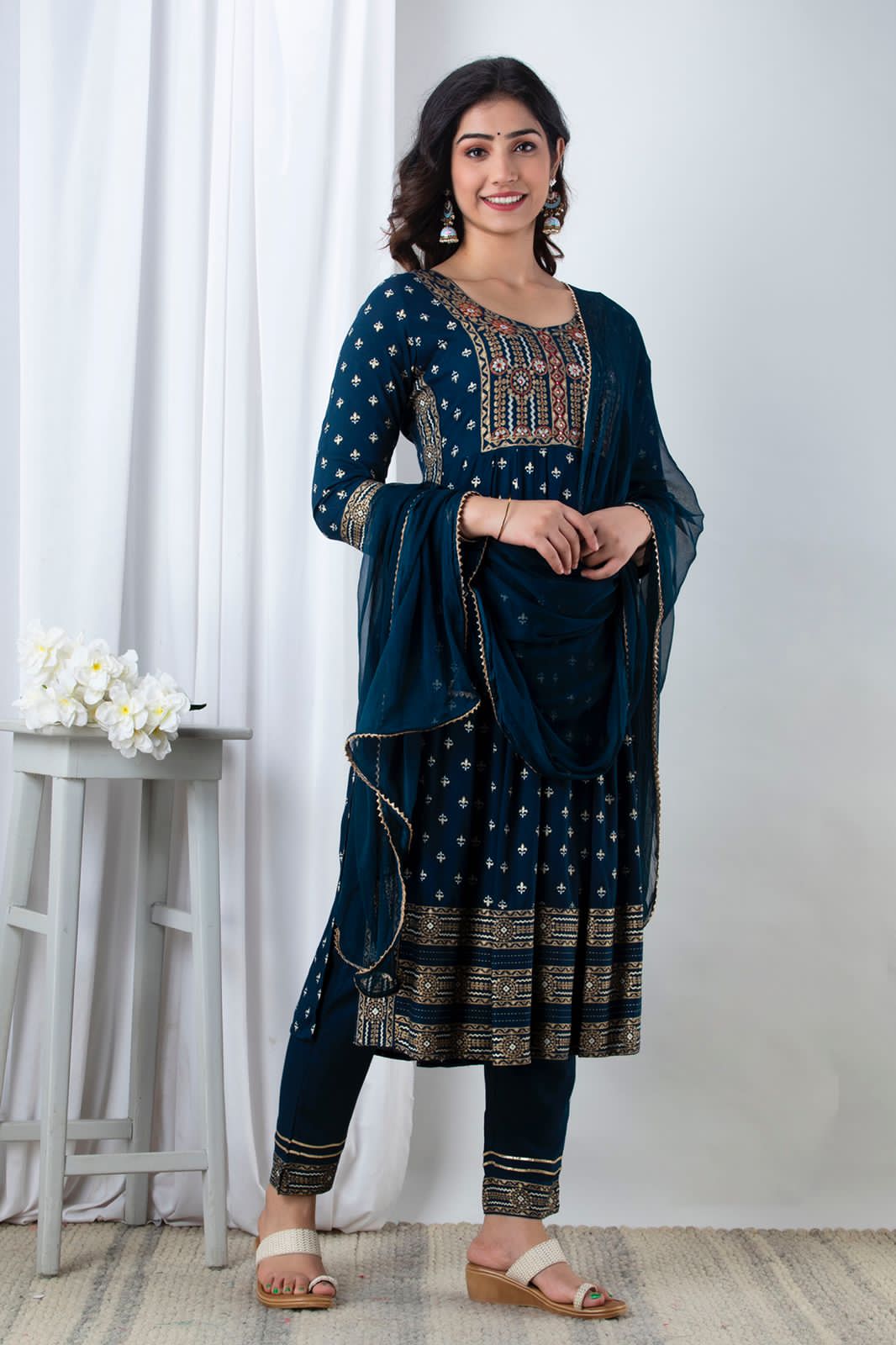 Saphire Blue Handworked Anarkali Kurta Set