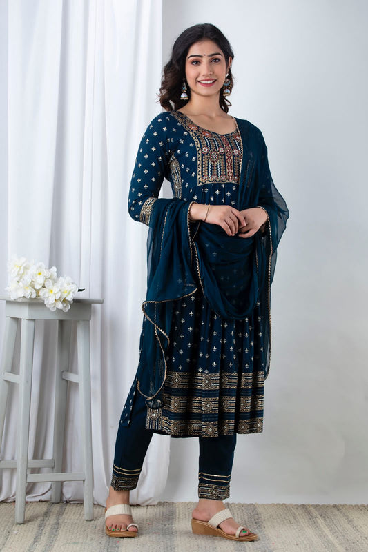 Saphire Blue Handworked Anarkali Kurta Set