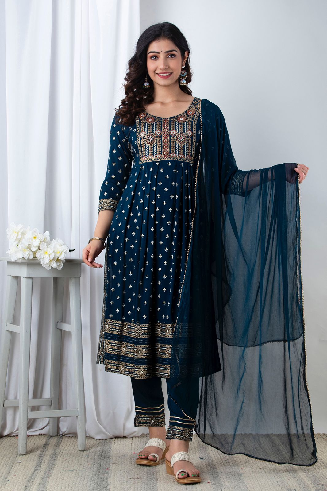 Saphire Blue Handworked Anarkali Kurta Set