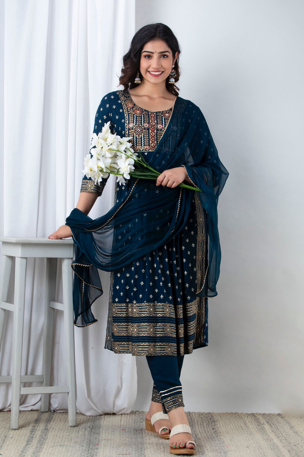 Saphire Blue Handworked Anarkali Kurta Set