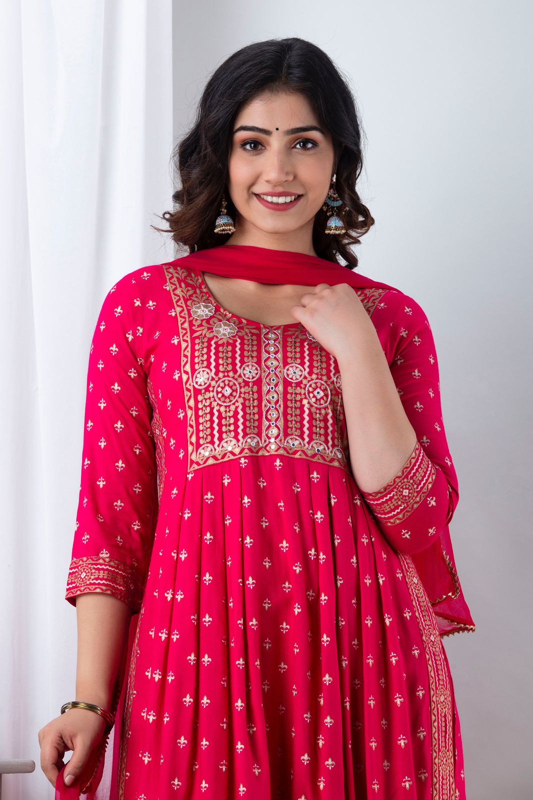 Magenta Handworked Anarkali Kurta Set