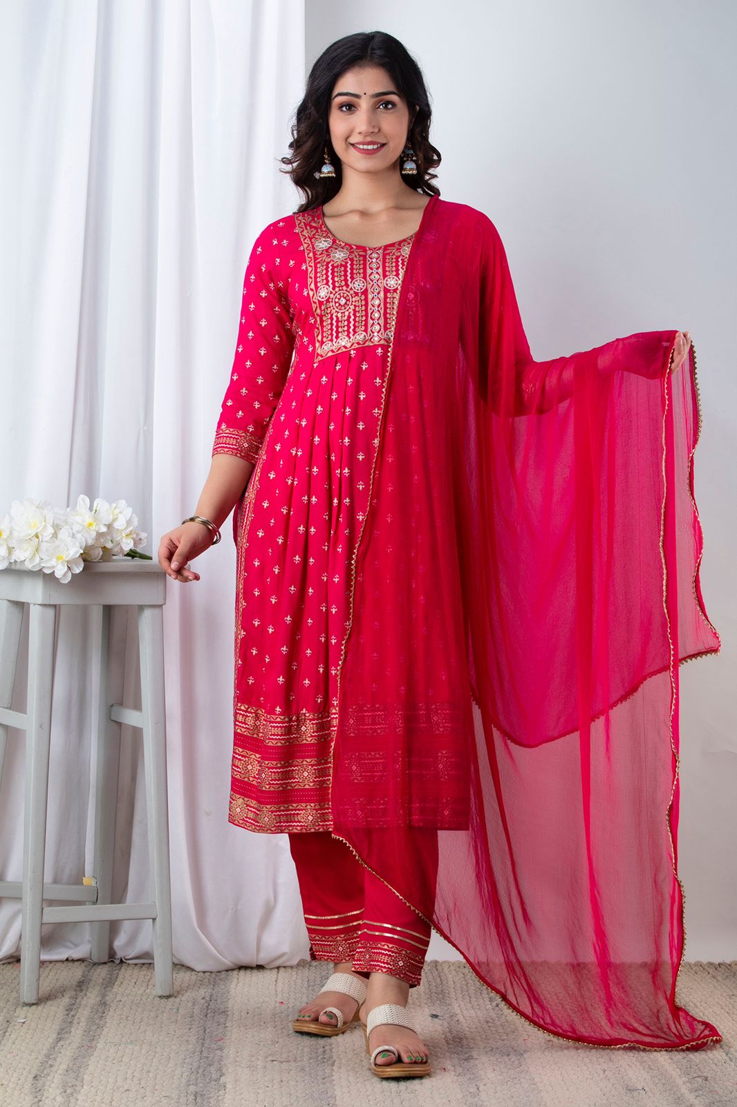 Magenta Handworked Anarkali Kurta Set