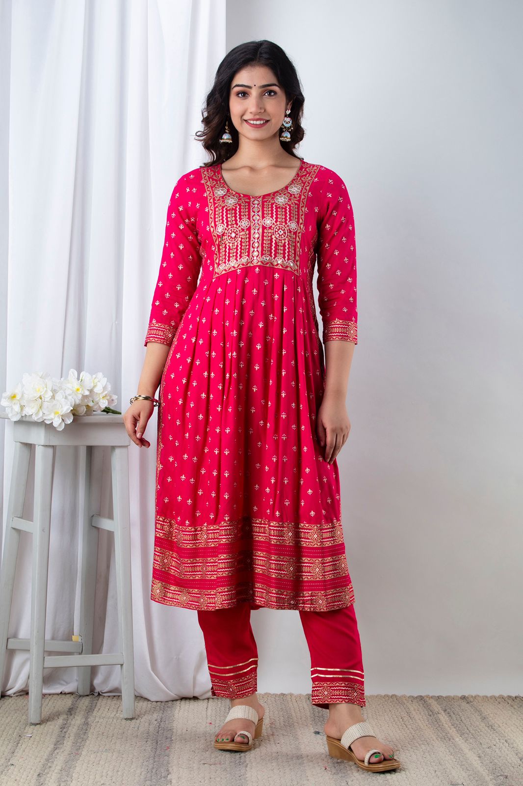 Magenta Handworked Anarkali Kurta Set