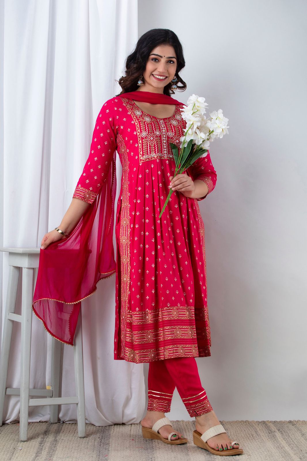Magenta Handworked Anarkali Kurta Set