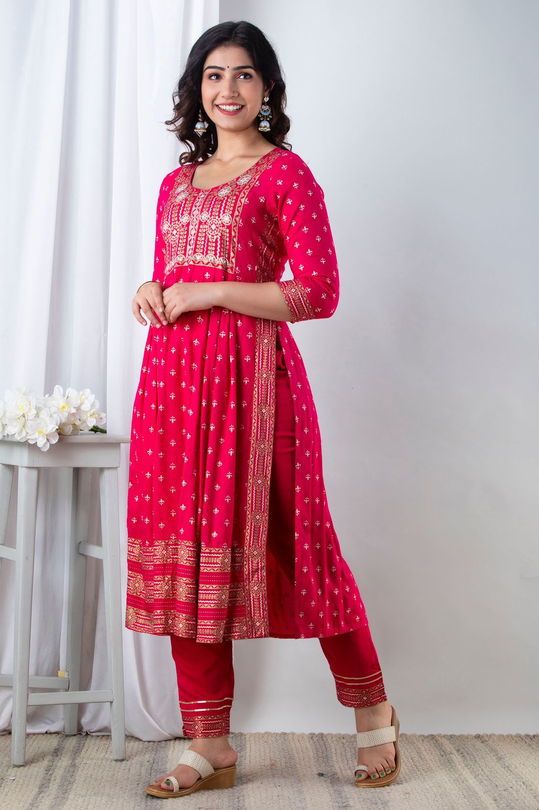 Magenta Handworked Anarkali Kurta Set