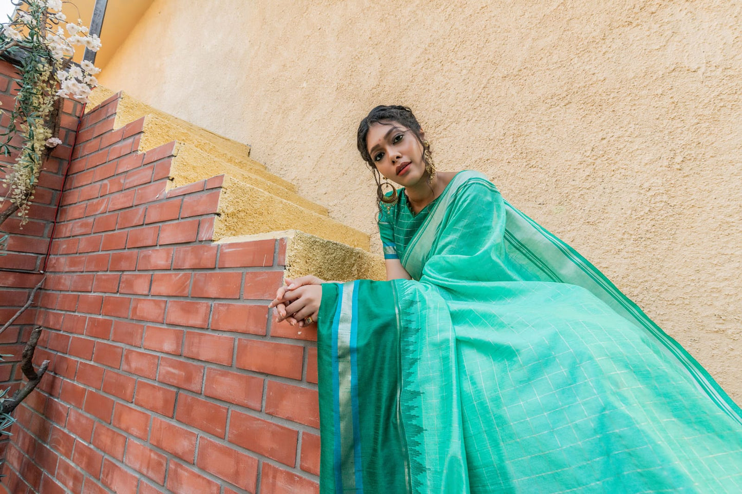 Blue Raw silk Silver Zari checks sarees