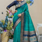 Semi Pure Tussur Silk weaving Saree With Temple Woven Border