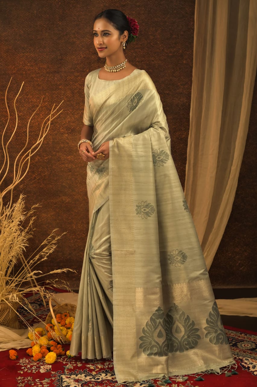 Cream Soft Mulberry Silk Weaving Saree