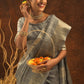Grey Soft Mulberry Silk Weaving Saree