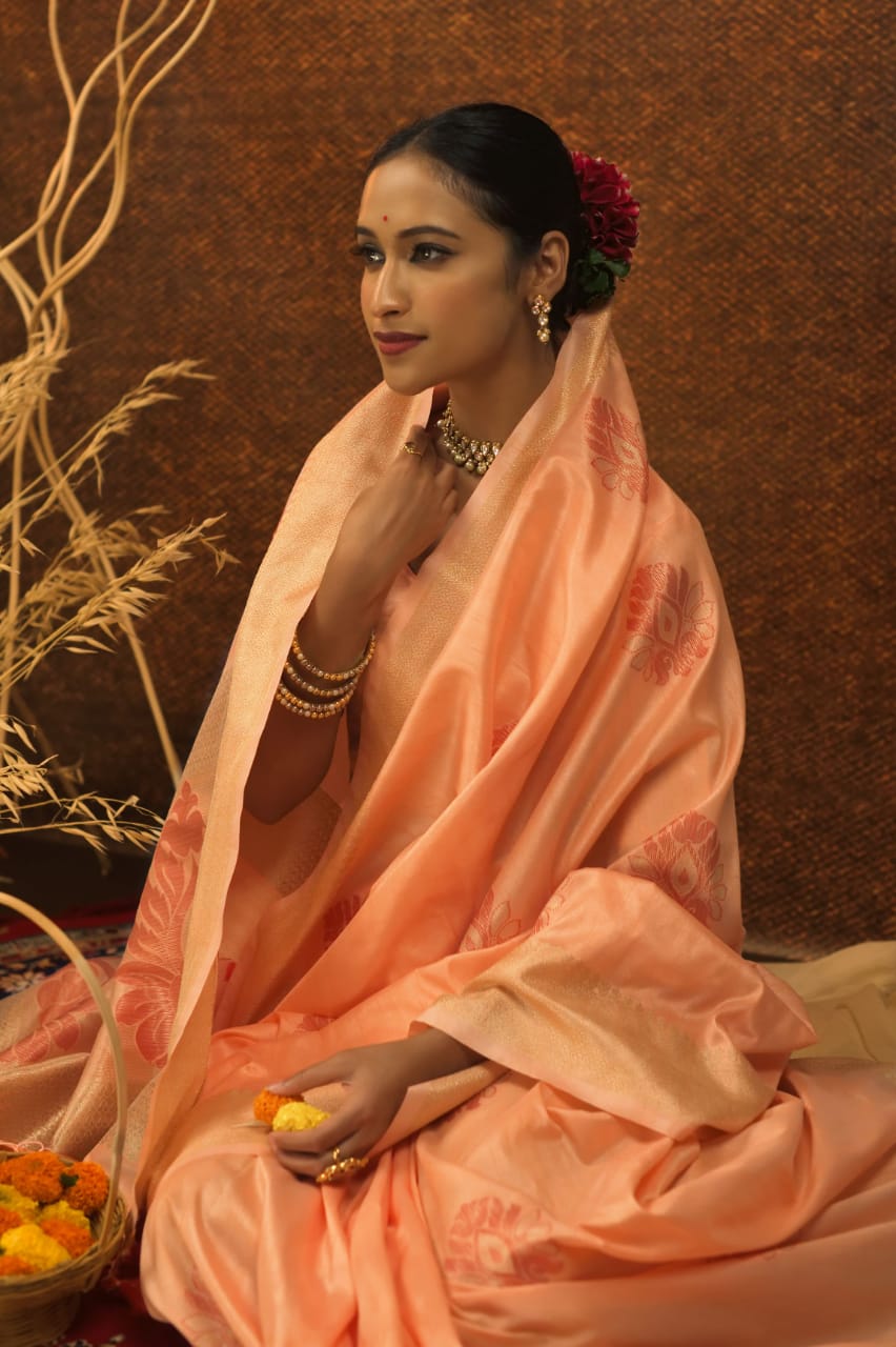 Orange Soft Mulberry Silk Weaving Saree